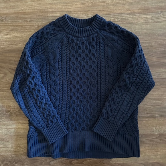 J.Crew Cotton Crewneck Cable Knit Sweater, Navy, Sz Small